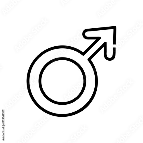 The universal male symbol, simple yet recognizable, presented in black line art
