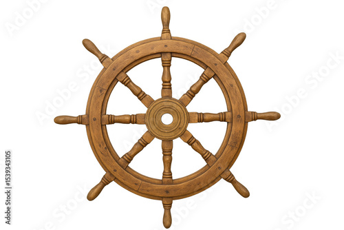 Wooden helm resting on a transparent background, ideal for enhancing maritime-themed projects with a touch of vintage charm