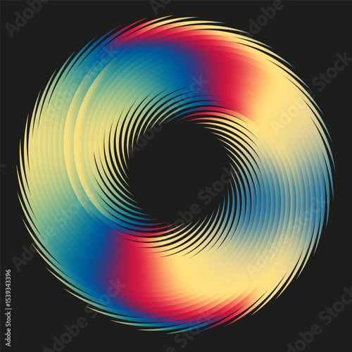 Spiral ring shape. Gradient colorful form. Circular loop figure. Vector round motif.