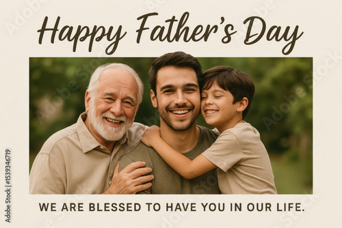 Father’s Day card with three generations of family and loving message

