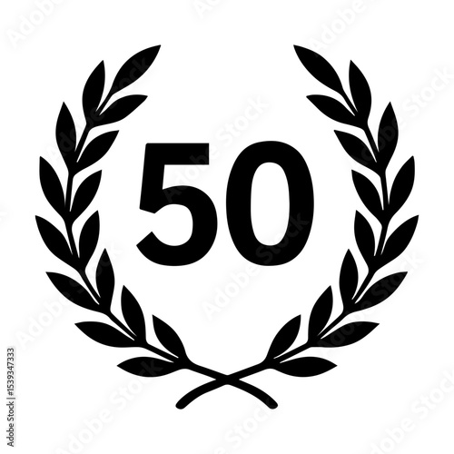 Laurel wreath icon for 50th anniversary or birthday celebration with transparent background
