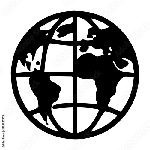 Globe icon symbolizing worldwide connection and global communication with transparent background
