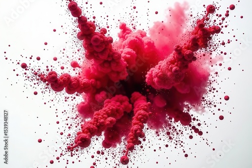 Crimson Explosions Abstract Art of a Vibrant Red Ink Cloud Expanding in a White Void
