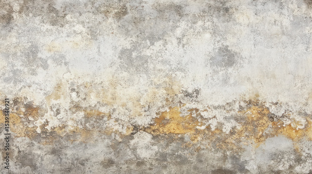 Fototapeta premium Textured and weathered concrete wall surface with peeling paint and aged appearance in neutral tones, showcasing roughness, cracks, and rustic industrial style background