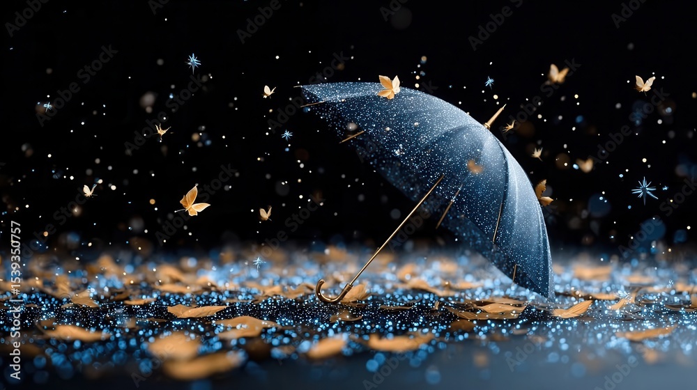 Fototapeta premium A Magical Umbrella in a Falling Star Shower