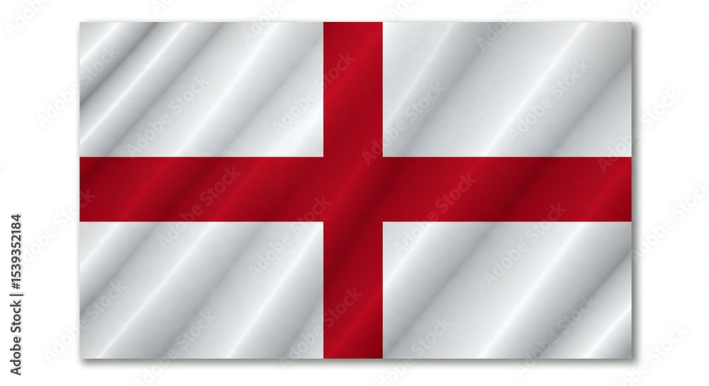 Obraz premium England flag with a prominent red cross on white background, showcasing smooth ripples, bright colors, and a soft sheen.