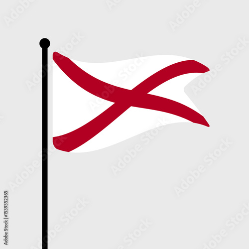 Flag of Alabama United States of America. Alabama flag vector illustration icon design. Fluttering flagpole flag.