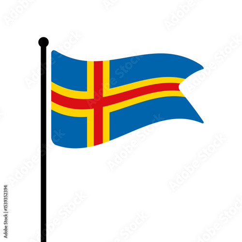 Flag of Aland. Aland flag vector illustration icon design. Fluttering flagpole flag.