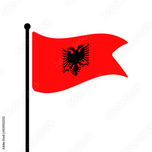 Flag of Albania. Albania flag vector illustration icon design. Fluttering flagpole flag.