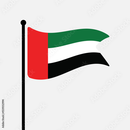 Flag of United Arab Emirates. United Arab Emirates flag vector illustration icon design. Fluttering flagpole flag.