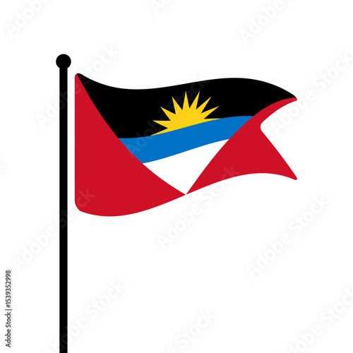 Flag of Antigua and Barbuda. Antigua and Barbuda flag vector illustration icon design. Fluttering flagpole flag.