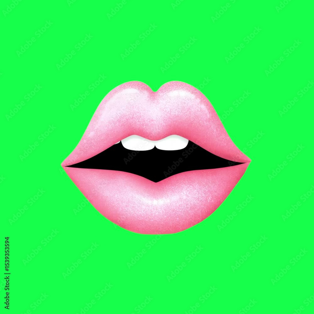 Glossy lips animation, transparent 4K video, green screen Glossy lips animation, transparent 4K video, green screen