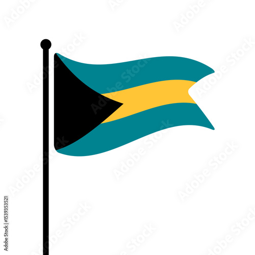 Flag of Bahamas. Bahamas flag vector illustration icon design. Fluttering flagpole flag.