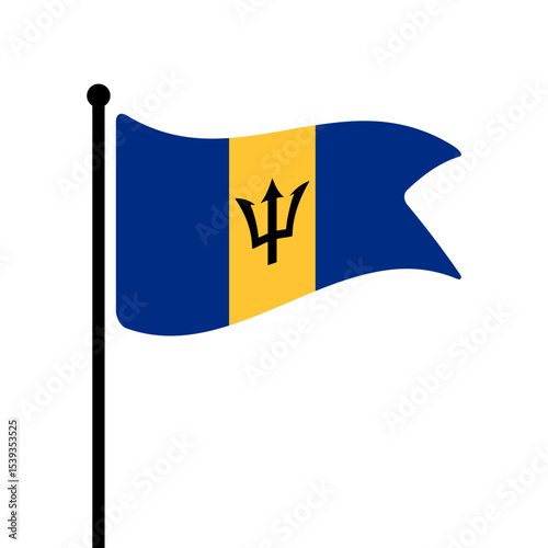 Flag of Barbados. Barbados flag vector illustration icon design. Fluttering flagpole flag.