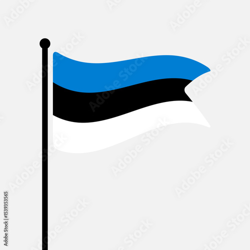 Flag of Estonia. Estonia flag vector illustration icon design. Fluttering flagpole flag.