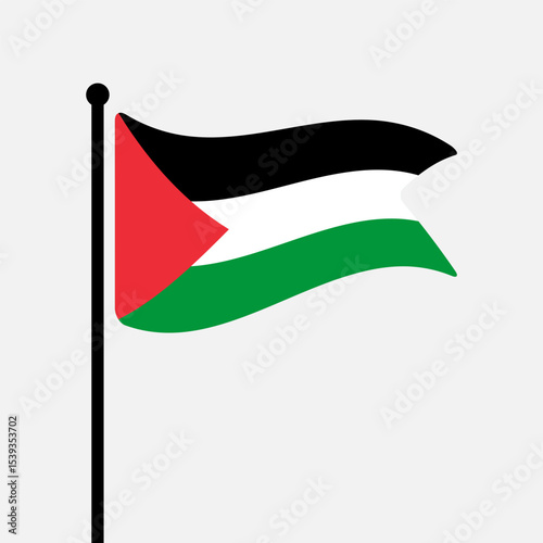 Flag of Palestine. Palestine flag vector illustration icon design. Fluttering flagpole flag.