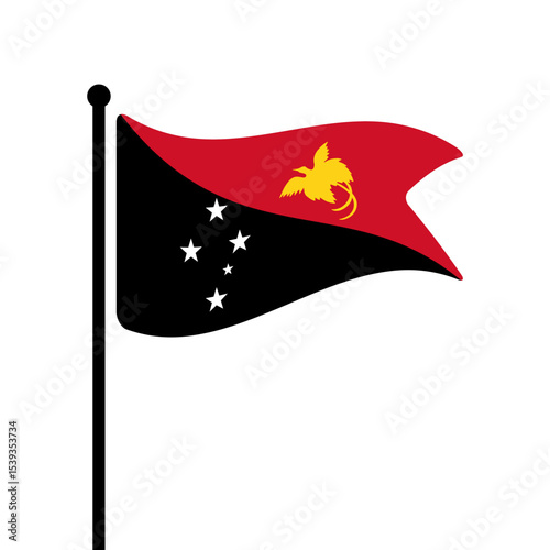 Flag of Papua New Guinea. Papua New Guinea flag vector illustration icon design. Fluttering flagpole flag.