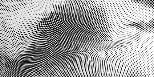 Flowing dots particles wave pattern 3D curve halftone black gradient curve shape isolated on white background. Vector in concept of technology, science, music, modern vector wave