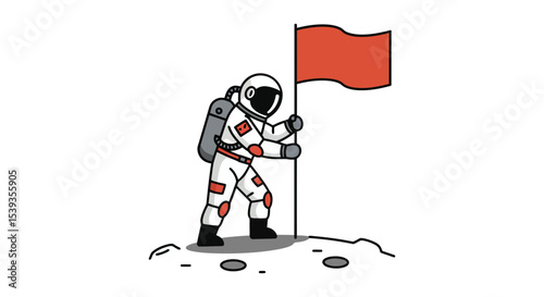 Astronaut plants flag on moon's surface