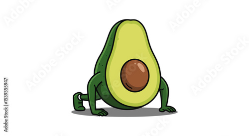 Avocado character doing pushup exercise cartoon