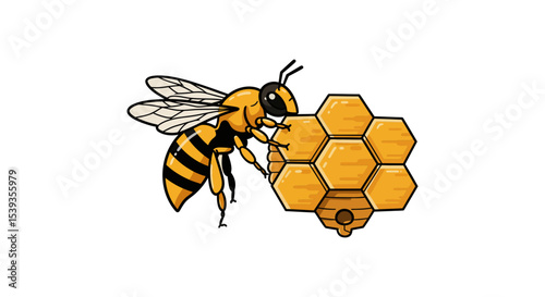 Bee with honeycomb icon honey sweet food