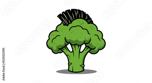 Broccoli with punk hairstyle food concept artwork