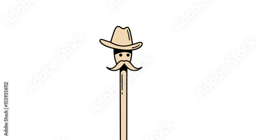 Cartoon cowboy toothpick character with mustache and hat