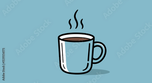 Coffee mug with steam on blue background