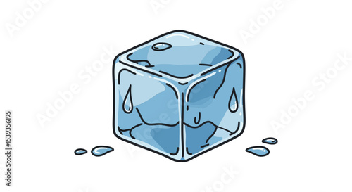 Cool ice cube with melting drop