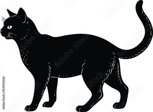Vintage Black Cat Silhouette Illustration in Profile View