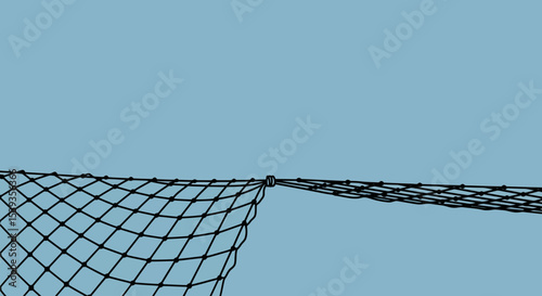 Fishing net hanging on blue sky background