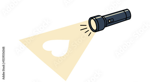 Flashlight shining light love heart symbol