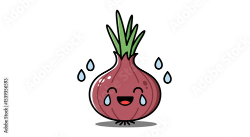 Happy red onion cartoon character with tears
