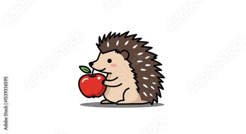 Hedgehog carries apple, a cute animal concept