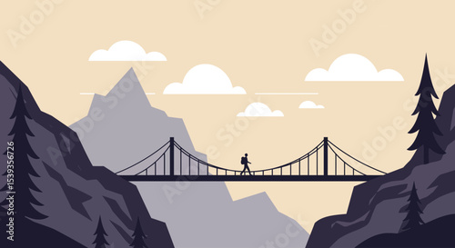 Man on bridge in mountains landscape