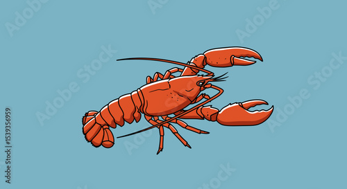 Red lobster seafood animal on blue background