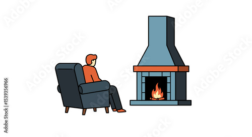 Relaxing man in armchair by cozy fireplace