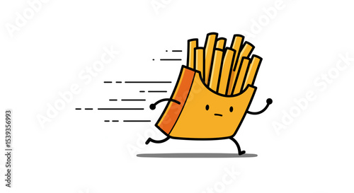 Running french fries cartoon fast food snack