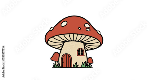 Whimsical mushroom house with red cap and window