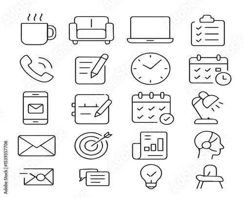 "Modern Office and Workplace Essentials Icon Set – Productivity & Business Tools"