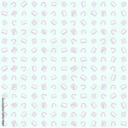 Vector pattern HDD, headphone, and monitor, seamless, minimalist design, suitable for UI UX theme