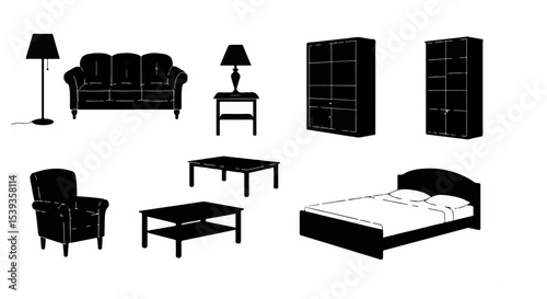 Modern Furniture Silhouettes Simple Home Decor Design Elements Set