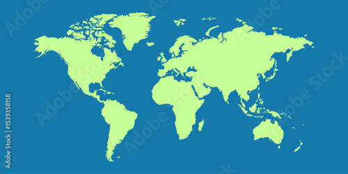 World map background perfect for travel, education, or business themes. Great for presentations, blogs, and global concepts. Ideal for your next creative project. Ocean blue and bright green.