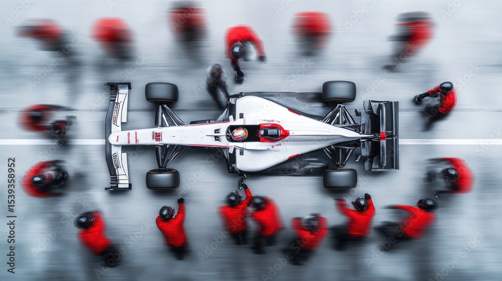Naklejka premium Formula 1 Pit Stop: A Blur of Motion and Precision