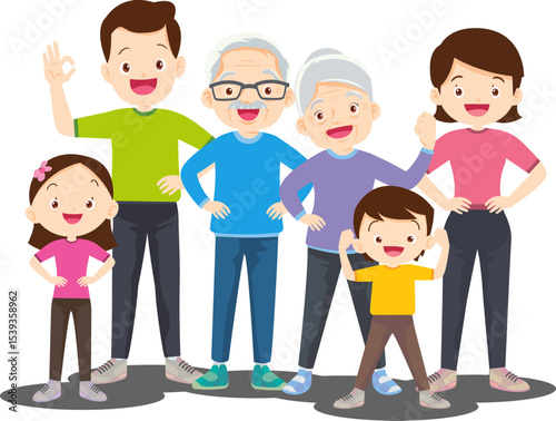 Family bond : A cheerful family is standing next to each other and smiling to represent the importance of family bonds and unity