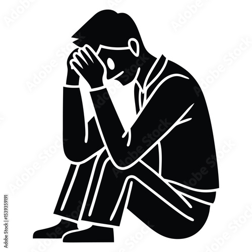 Depression man icon set. Depress, sad, lonely, stress concept. vector