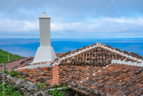 Roof and chimney of a typical house on the Azorean island of Santa Maria in the Azores archipelago, Portugal