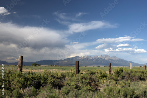 Blanca Peak, the fourth highest of the Rockies, as seen from rural San Luis Valley in southern Colorado