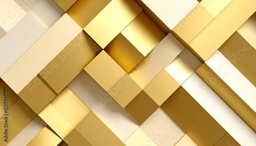 Wallpaper Mural 金の幾何学模様のイラスト。3D。立体的なブロックスタイル。Gold geometric pattern illustration. 3D. Three-dimensional block style. Torontodigital.ca