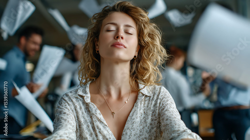 Managing stress amidst chaos office environment inspirational scene work-life balance calm perspective